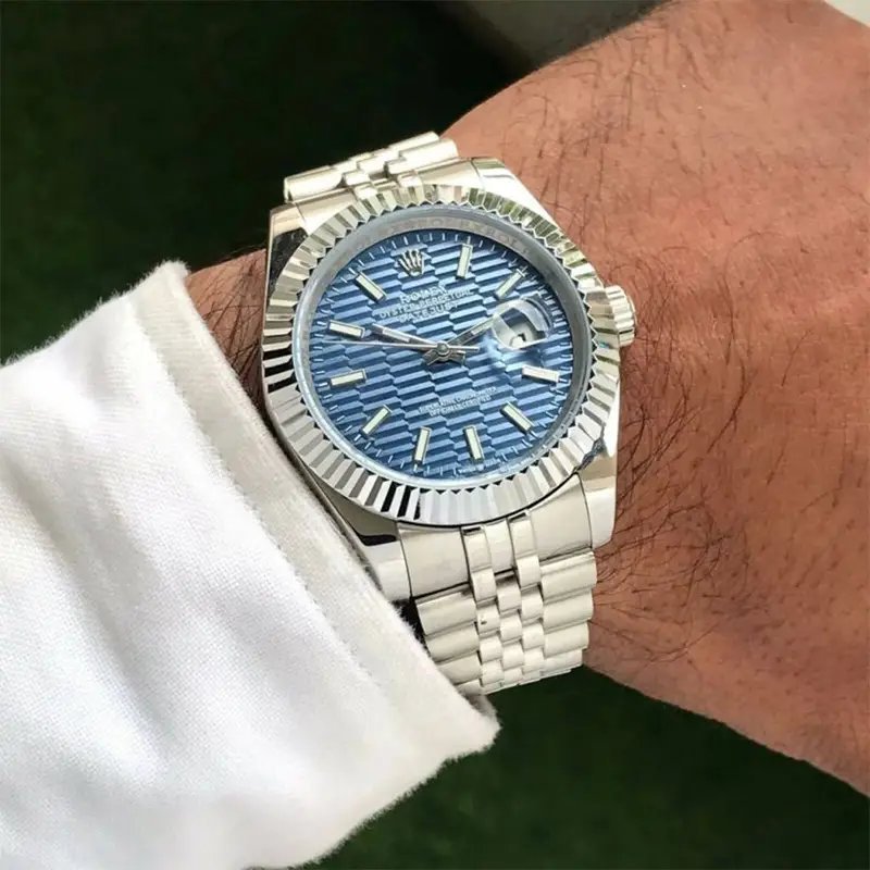 Rolex Datejust Silver Blue Dial Metal Watch - Image 2