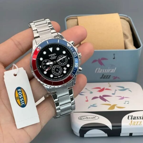 Fossil Fb 03 Silver Red Metal Watch