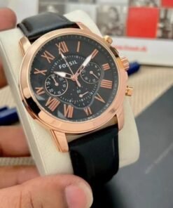 Fossil Grant Leather Belt Black Copper Watch