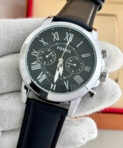 Fossil Grant Leather Belt Black Silver Watch