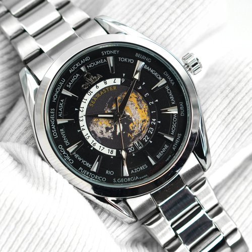 OMEGA SEAMASTER WORLDTIMER shift movement back open