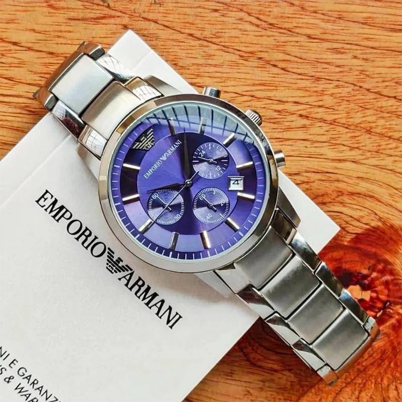 Armani Ar2453 Silver Blue Dial Metal - Image 3