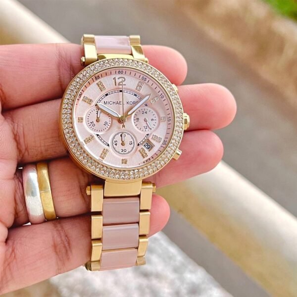 Alternative view of Michael Kors Mk 6326 Pink White Dial Chrono Ladies Watch