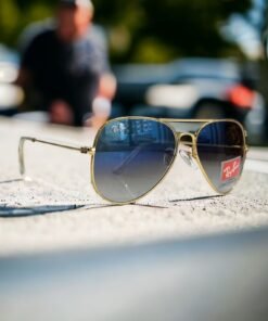Alternative view of Branded Rb Gold Blue Aviator Sunglasses (With Original Kit)