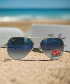 Branded Rb Gold Blue Aviator Sunglasses (With Original Kit)