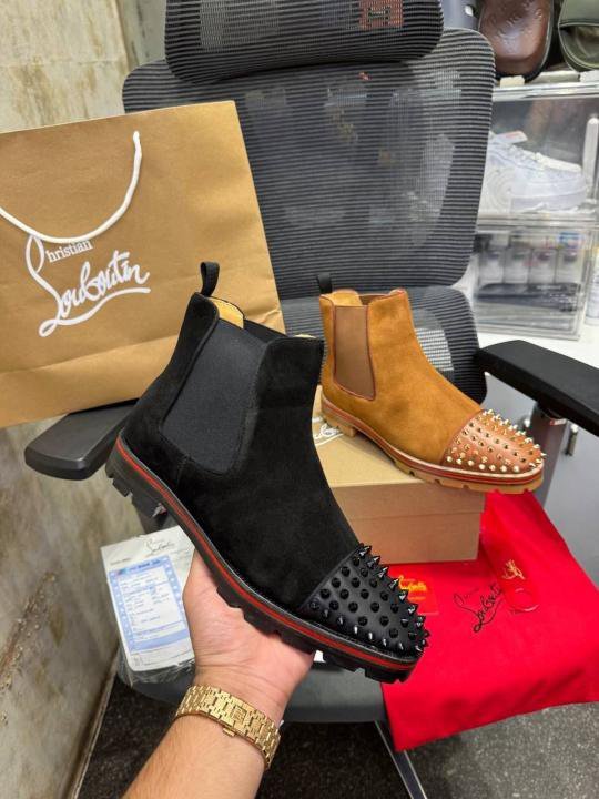 Christian Louboutin Spikes Suede Chelsea Boots Black n Premium