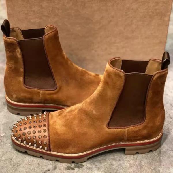 Alternative view of Christian Louboutin Spikes Suede Chelsea Boots Tan Premium