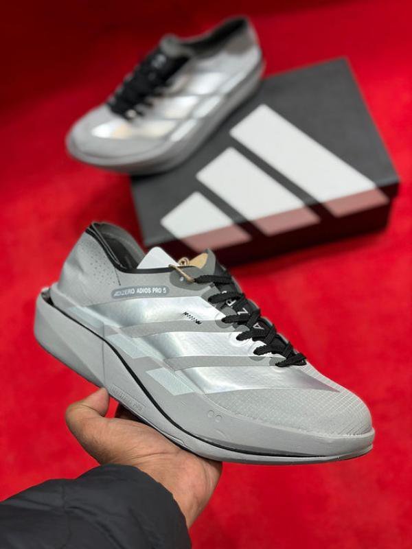 Adidas Adizero Adios Pro 5 Cream running shoe silver