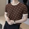 Gucci Imported Monogram Brown knitted Super Premium Round Neck T-shirt F3511-BR