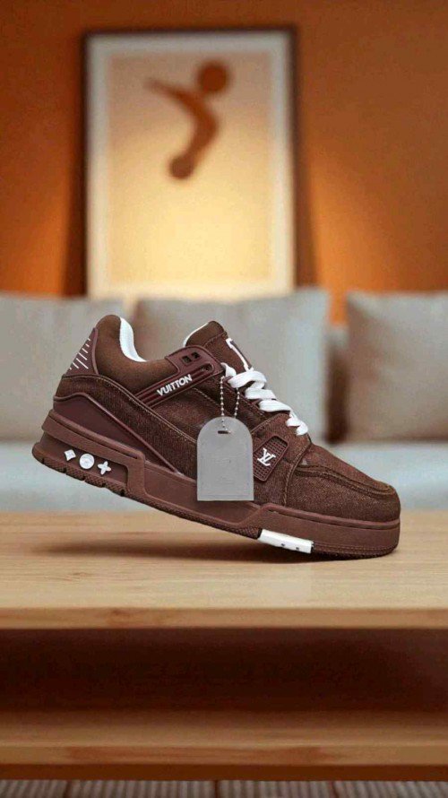 Louis Vuitton Trainer Brown Denim With All Accessories (368 - Image 5