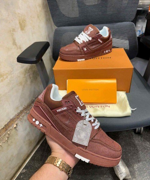 Louis Vuitton Trainer Brown Denim With All Accessories (368